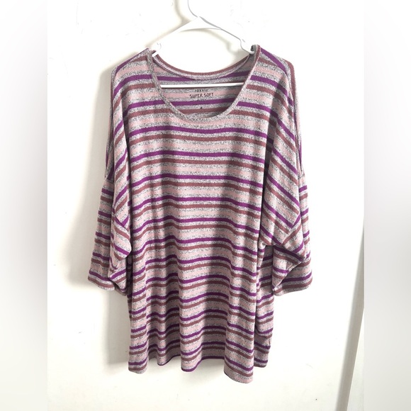 Torrid Sweater Top 4X Striped Soft Knit Purple 3/4 Lightweight Casual Pullover - Picture 2 of 7